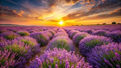 Fototapeta premium Panoramic Lavender Heart Floral Design: Romantic Purple Flower Field Background