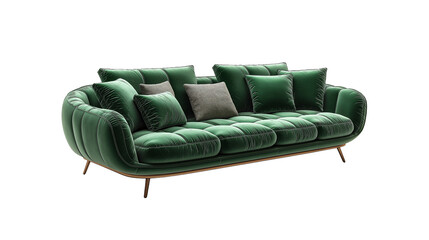 Luxurious Emerald Green Faux Leather Sofa with Smooth Polished Finish Transparent Background.