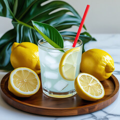 Fresh orange juice in glass cup next to a sliced orange
