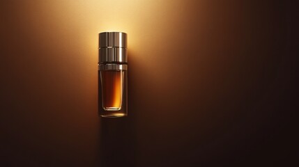 Luxury men's perfume in a bottle against a warm brown background