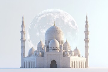 Obraz premium 3D Moon and Mosque Illustration Isolated and White Background