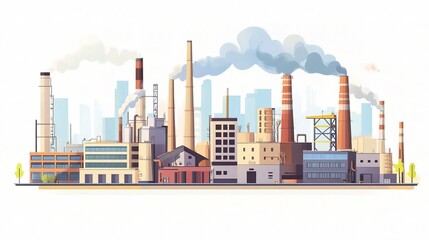 Obraz premium Industrial Landscape of a Large Factory with Emission Pipes and Smoke
