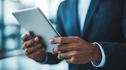 Couple flipping through property listings on a tablet with an agent
