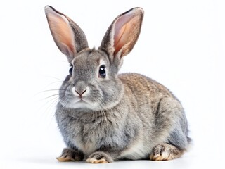 Obraz premium Panoramic Photo of a Gray Rabbit Isolated on White Background - High-Resolution Stock Image