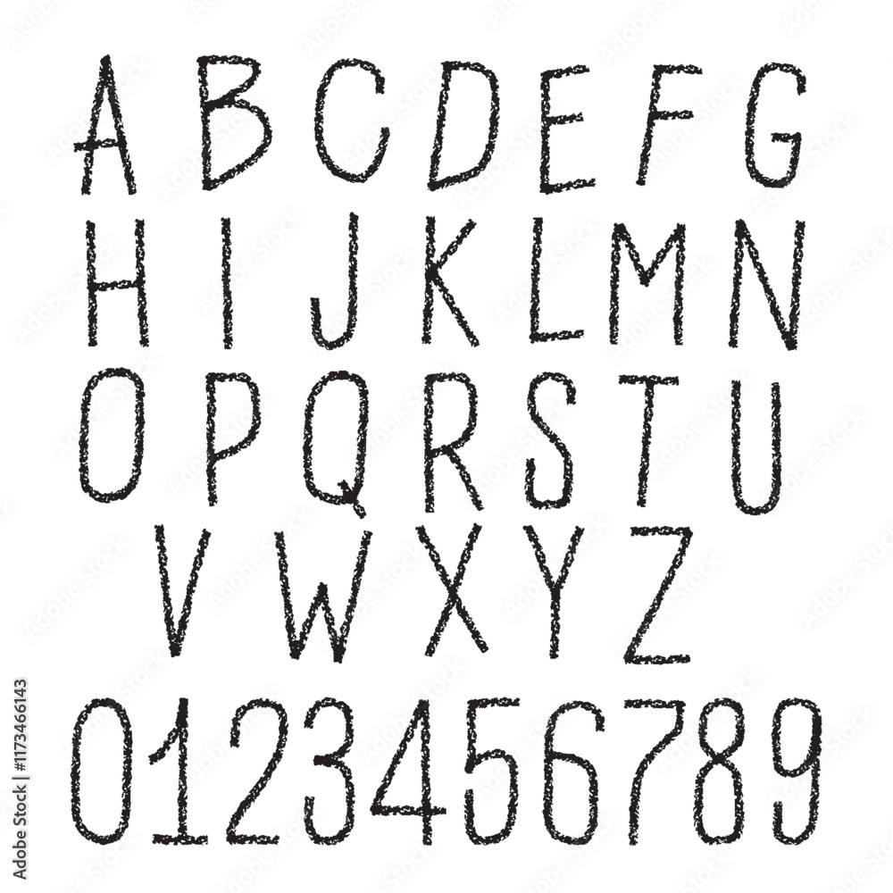 Fototapete grunge alphabet with capital letters. typography distressed font with crayons, charcoal for drawing,
