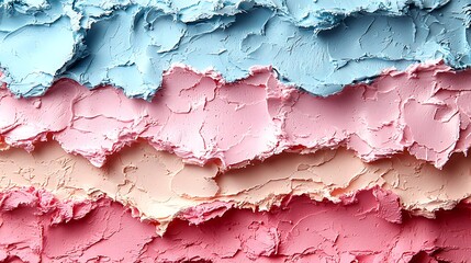 Close-up of textured pastel-colored clay, showcasing layers of pink, peach, and blue hues.