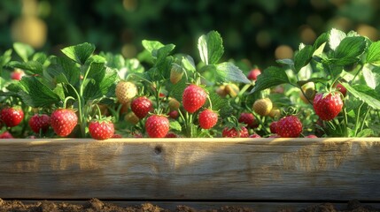 Lush strawberry patch with ripe red berries and vibrant green leaves