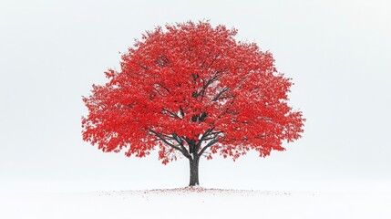Red maple tree contrasted against a plain white backdrop