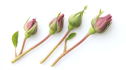 Rosebuds isolated on a plain white backdrop.