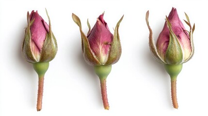Rosebuds isolated on a plain white backdrop.