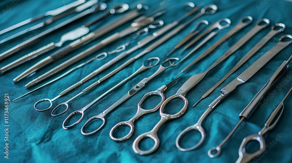 Poster detailed view of advanced surgical instruments used in modern healthcare stock photo with side copy 