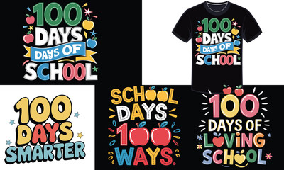 100 Days of School T Shirt Design Bundle Fun Colorful Vector Graphics for Celebrating School Milestones