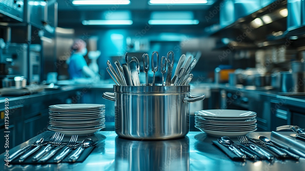 Poster detailed view of advanced surgical instruments used in modern healthcare stock photo with side copy 