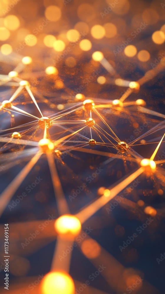 Poster abstract network connection with warm glow and realistic data visualization in a modern digital envi