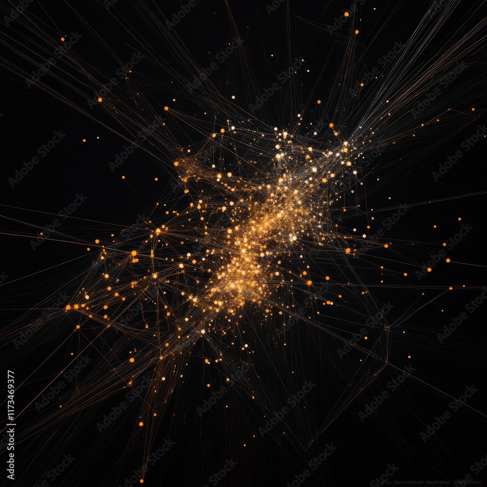 Poster abstract digital visualization of interconnected data points in a conceptual design on a dark backgr