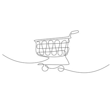 Shopping cart continuous line. Continuous one line drawing trolly. Black, friday concept. Single line drawing