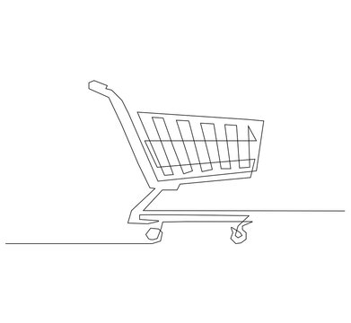 recommend clip art: Shopping cart continuous line. Continuous one line drawing trolly. Black, friday concept. Single line drawing