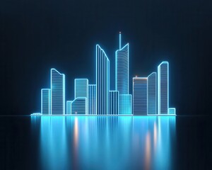 Fototapeta premium Financial skyline with skyscrapers representing different sectors, each building glowing based on performance