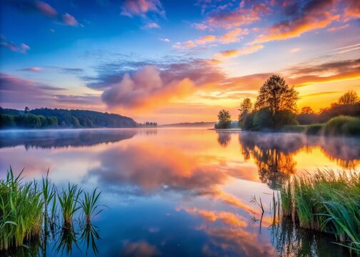 Panoramic View of Lippesee Lake near Paderborn, Germany: Calm Waters, Scenic Landscape