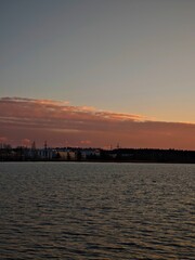 sunset on the reservoir in winter