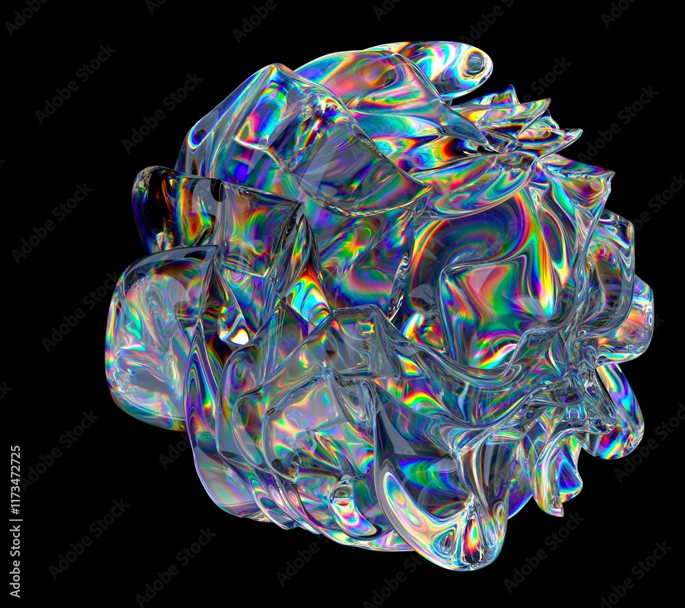 Aufkleber abstract 3d render of a liquid form with iridescent, rainbow highlights. the glossy surface reflects