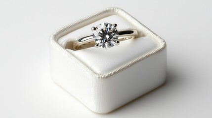 Elegant solitaire diamond engagement ring in plush white box display