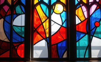 A vibrant abstract stained glass window, showcasing a kaleidoscope of colors and intricate patterns.