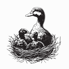 Mother Goose Protecting Young Nest Image vector isolated on white background.