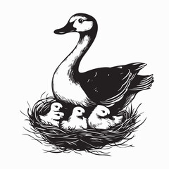 Mother Goose Protecting Young Nest Image vector isolated on white background.