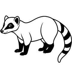 Cute Silhouette of a Coati line art vector cartoon illustration