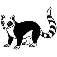 Cute Silhouette of a Coati line art vector cartoon illustration