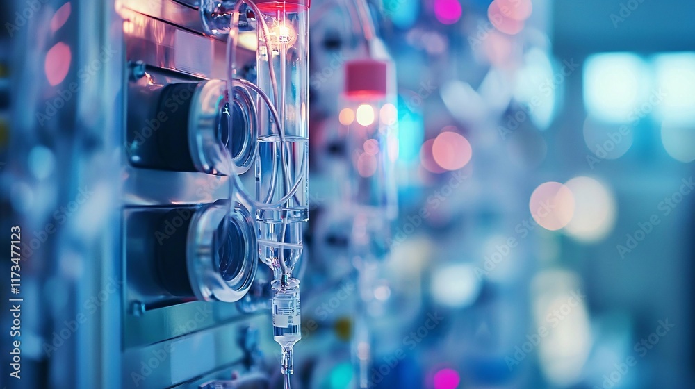Poster detailed view of a surgical drain connected to a sterile collection system stock photo with side cop