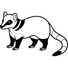 Cute Silhouette of a Coati line art vector cartoon illustration