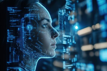 Naklejka premium AI coding projects captured in action, a developer integrating APIs and analyzing test results with focus and precision