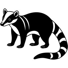 Cute Silhouette of a Coati line art vector cartoon illustration