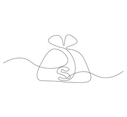 Obraz premium Money bag continuous line. Continuous one line drawing Money bag. Bag, money concept. Single line drawing