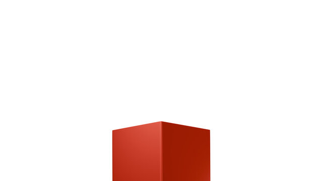 3D Red Clean Square Pedestal for Product Stand  Low Angle Isolated Transparent Background