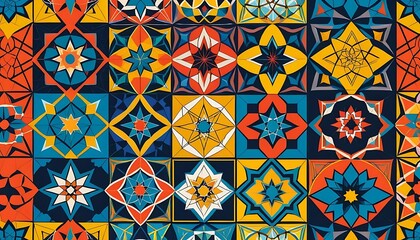 Vibrant Geometric Tile Pattern Colorful Star Designs