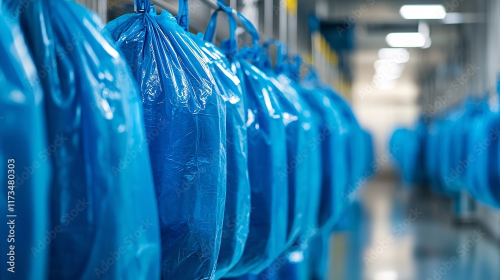 Poster surgical gowns being disposed of properly after a medical procedure stock photo with side copy space