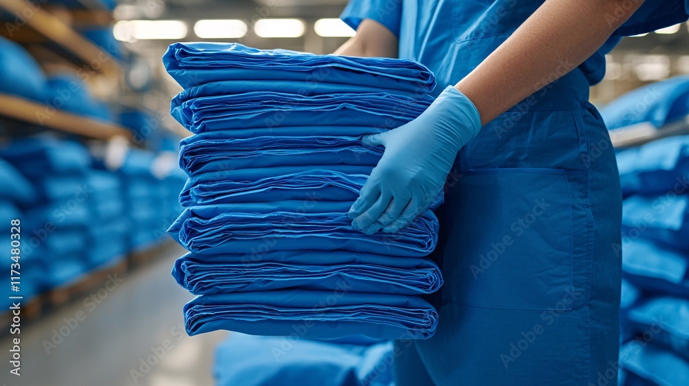 Poster surgical gowns being disposed of properly after a medical procedure stock photo with side copy space
