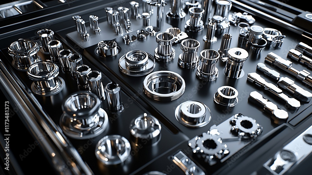 Poster Surgical instruments arranged on a sterile tray in the operating room Stock Photo with side copy space