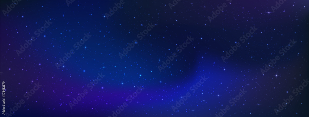 Wall mural starry nights with bright shiny stars, shining stars in dark night galaxy background. vector illustr