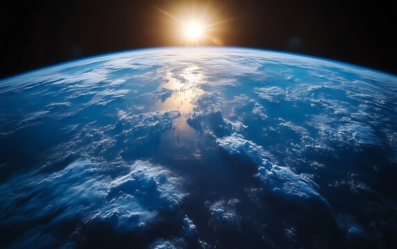 Sunrise over Earth from space.