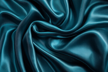 Fototapeta premium Dark Teal Green Satin Fabric Texture Background with Smooth and Shiny Folds, Abstract Backdrop Featuring Delicate Satin Material, Luxurious and Elegant Look. Generative Ai