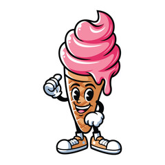 vector cartoon, character, and mascot of an ice cream with thumbs up hand.eps