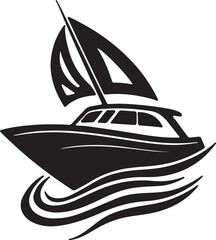 A boat silhouette icon and logo vector design, water transport symbol on a white background.