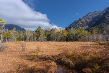 Kamikochi has a beautiful atmosphere, with mountains,wildlife and streams, and good weather, especially during the autumn foliage season, part of the Japan Alps, Nagano
