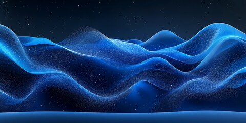 Obraz premium Abstract blue waves, digital landscape, dark background, night sky, website banner.