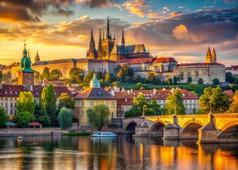 Fototapeta premium Prague Castle Vltava River Gothic Architecture Panoramic Landscape
