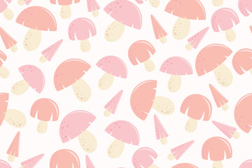mushroom seamless pattern in flat vector